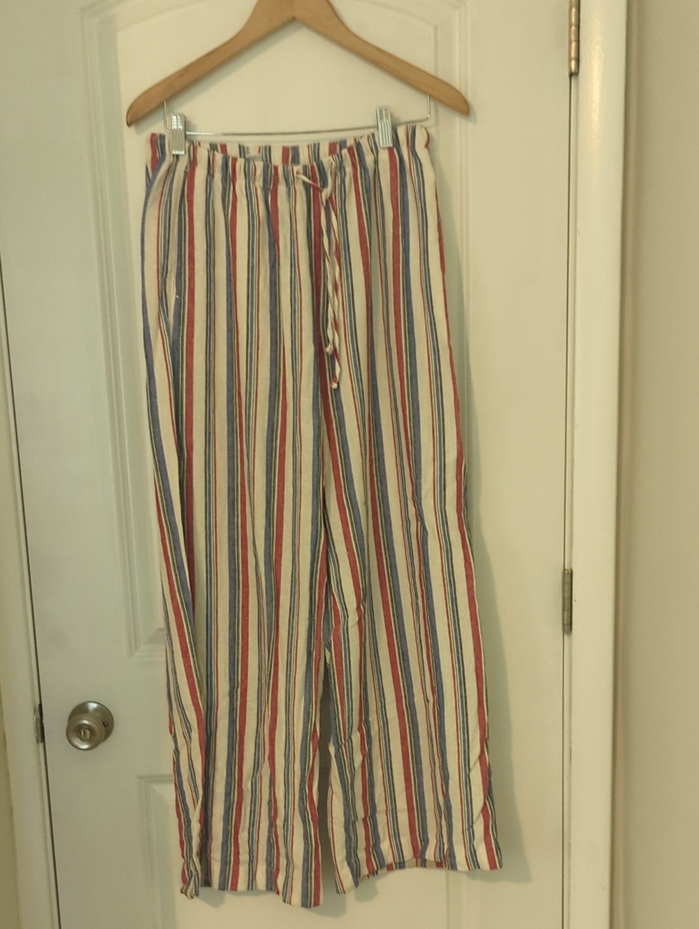 Old Navy Cream Striped High-Rise Wide Leg Pants with Red, Blue & Green